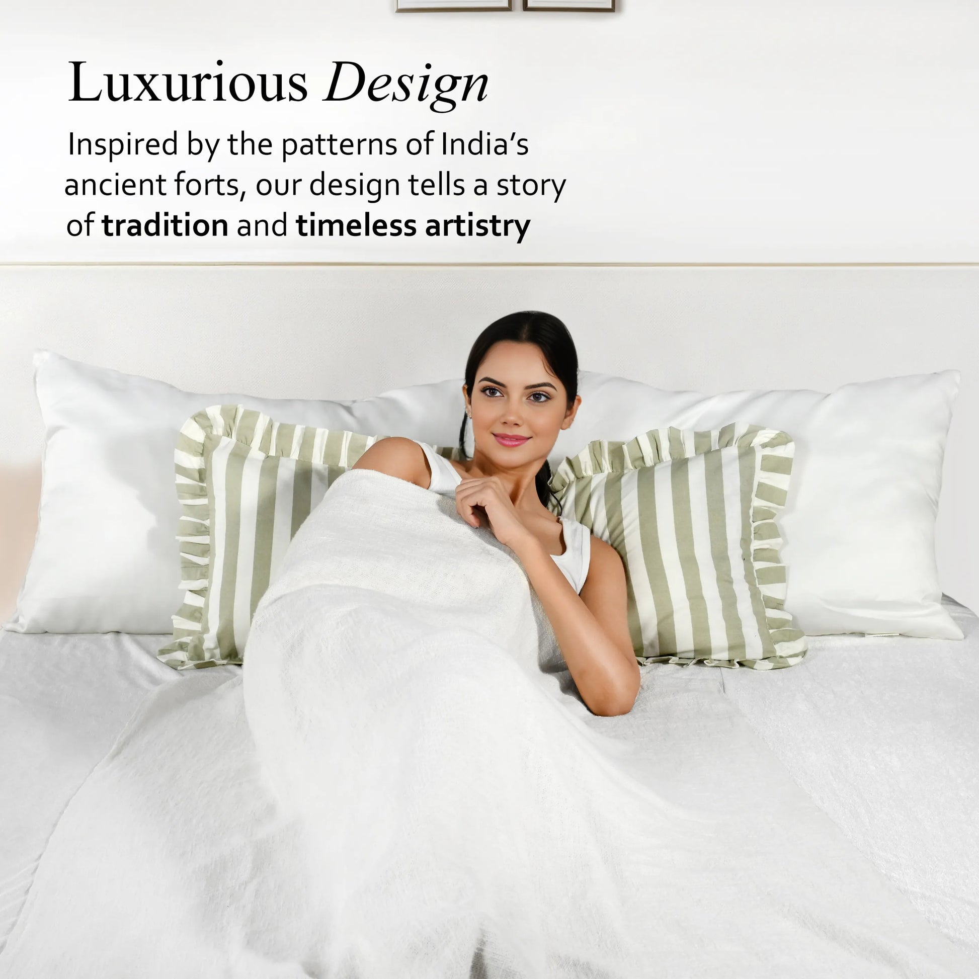 Grey Striped Cotton Ruffle Sham Cover