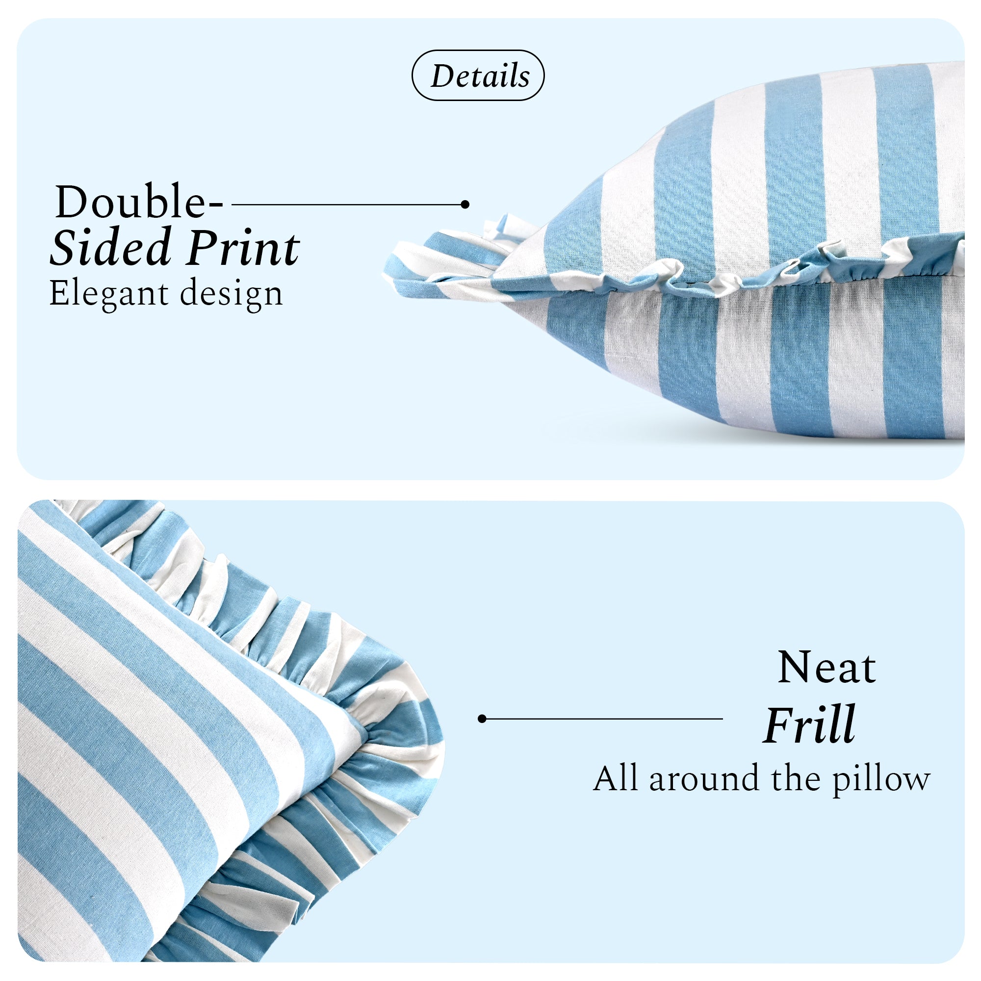 Blue Striped Ruffle Throw Pillow Covers