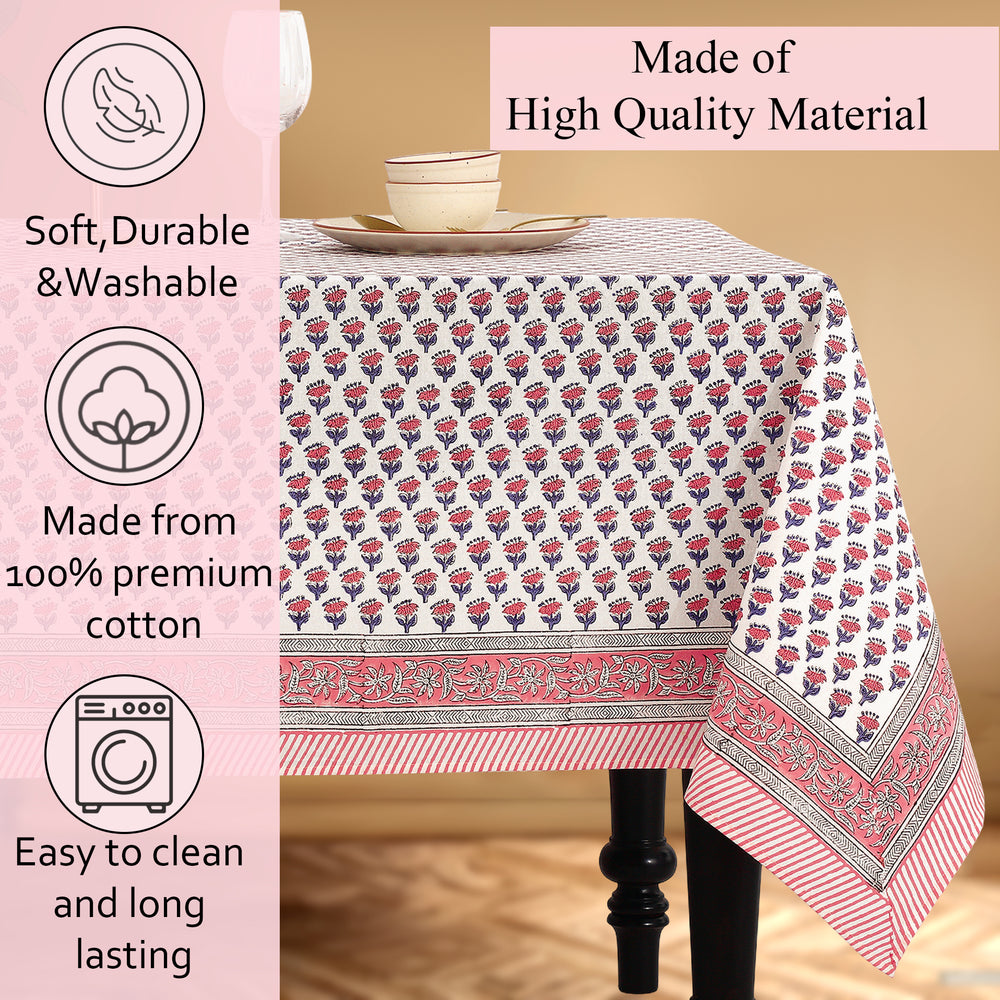 Pink Sapphire Cotton Tablecloth on Farmhouse Kitchen Table