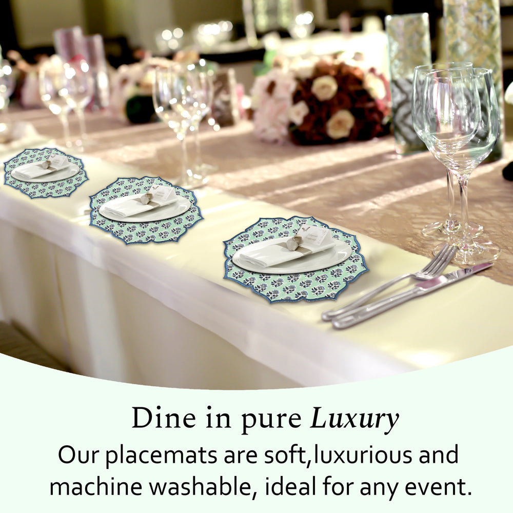 Embroidered Scalloped Cotton Placemats - Poppy Blue (Set of 4)