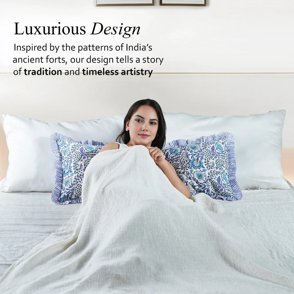 Cotton Piping Sham Cover - Aqua Blue