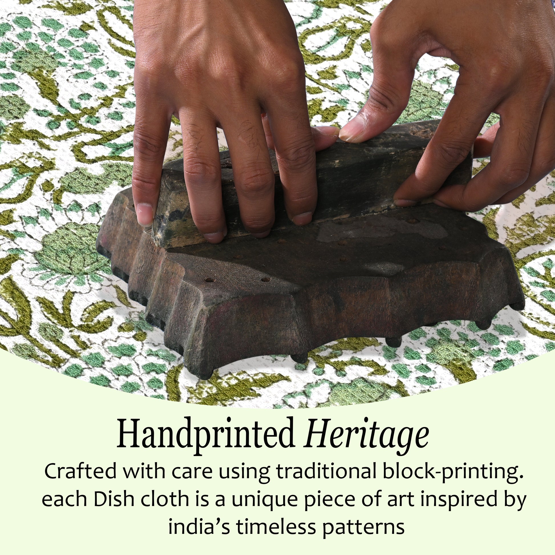 Hand Block Printed Waffle Kitchen Towels – Agate Green