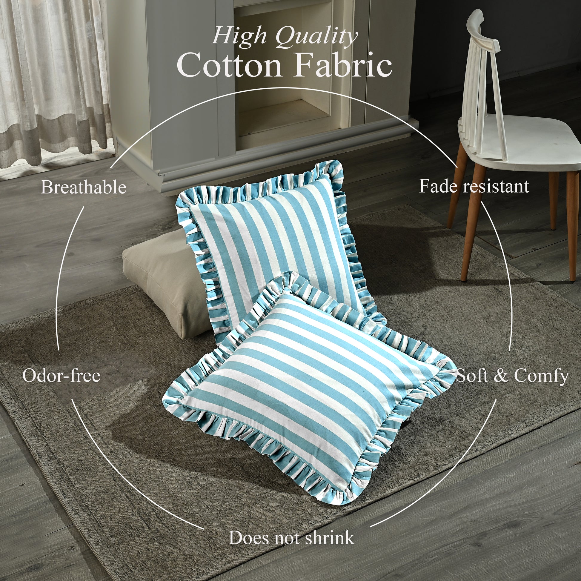 Blue Striped Ruffle Throw Pillow Covers