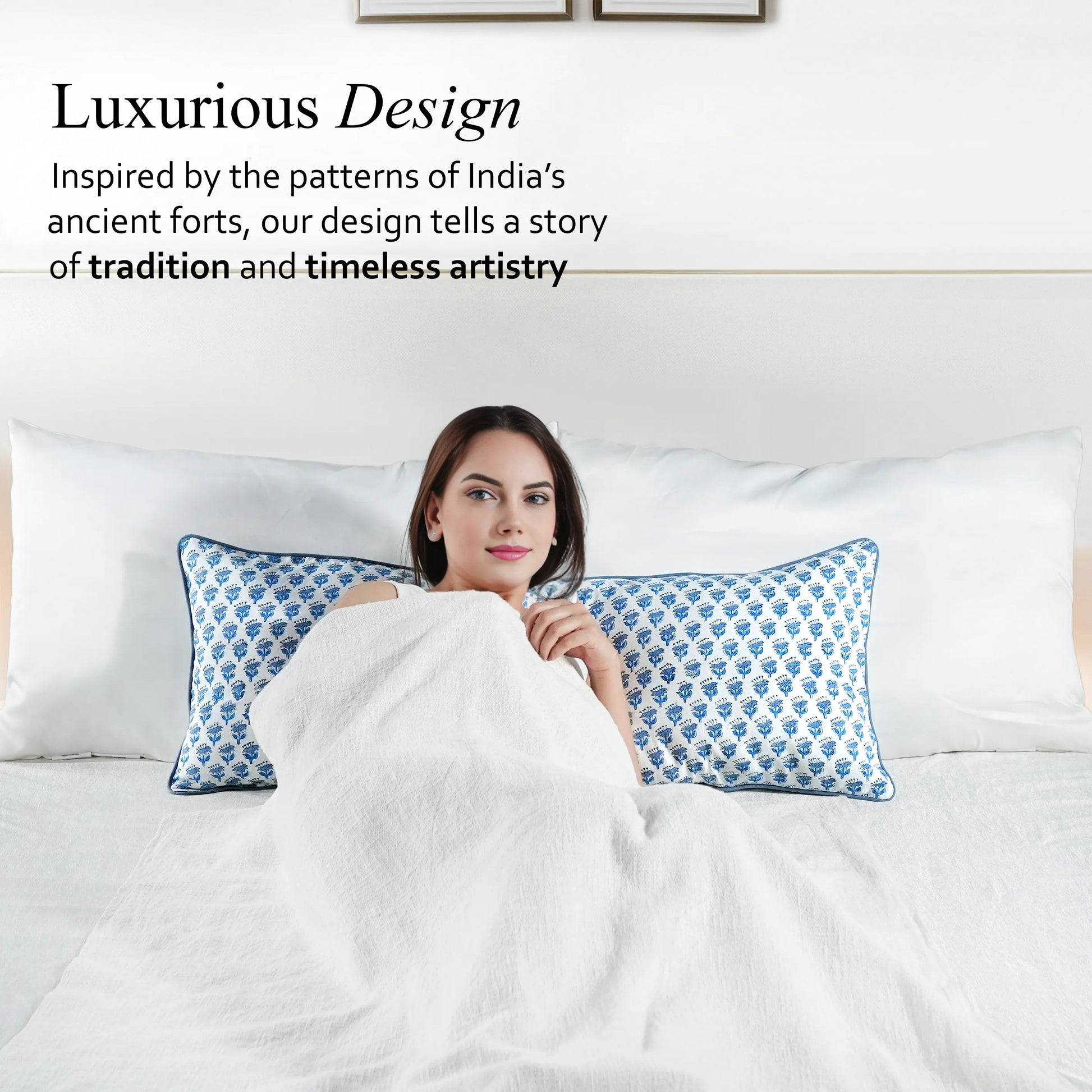 Cotton Piping Sham Cover - Apatite Blue