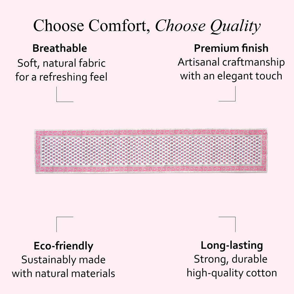 Cotton Block Print Table Runner - Pink Sapphire