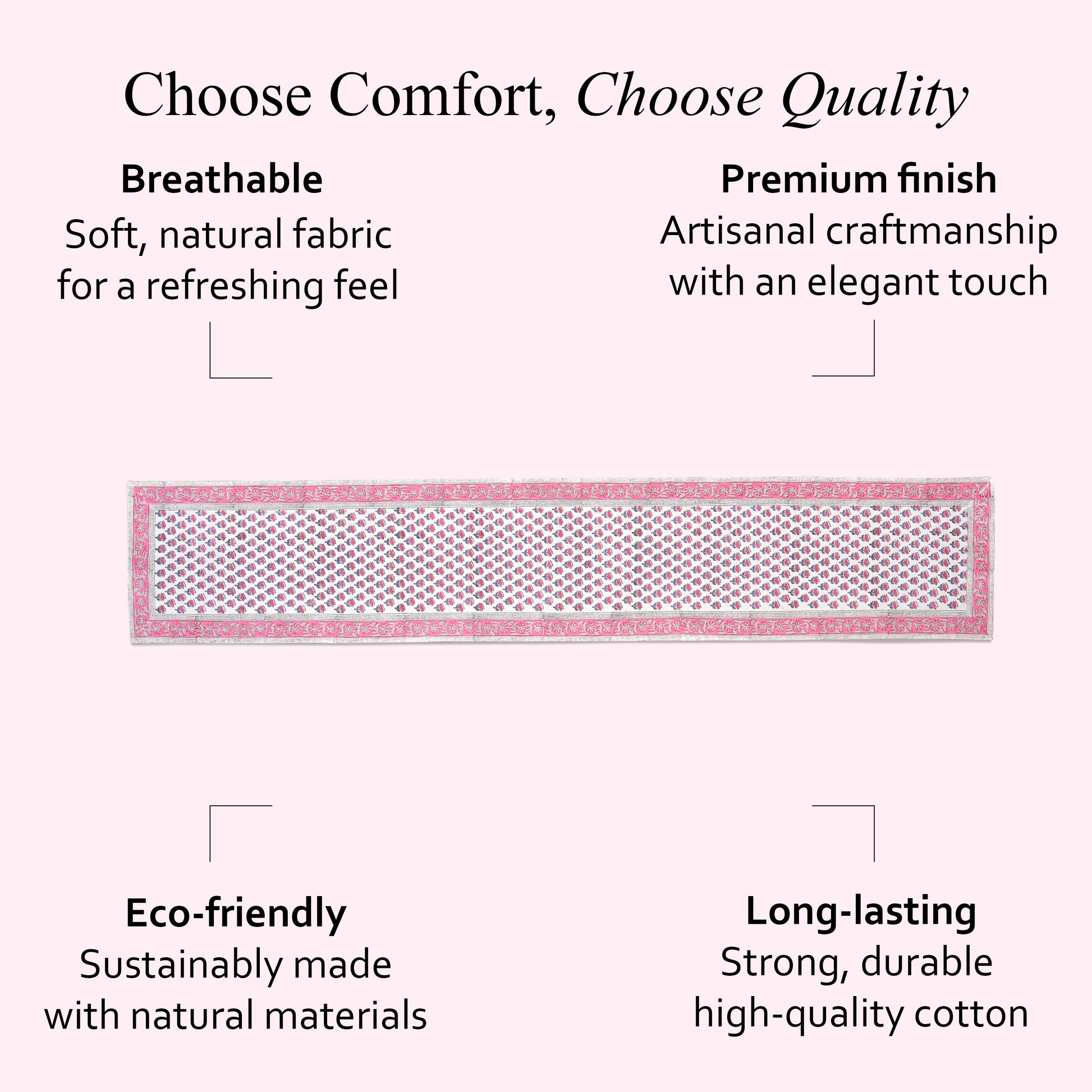 Cotton Block Print Table Runner - Pink Sapphire