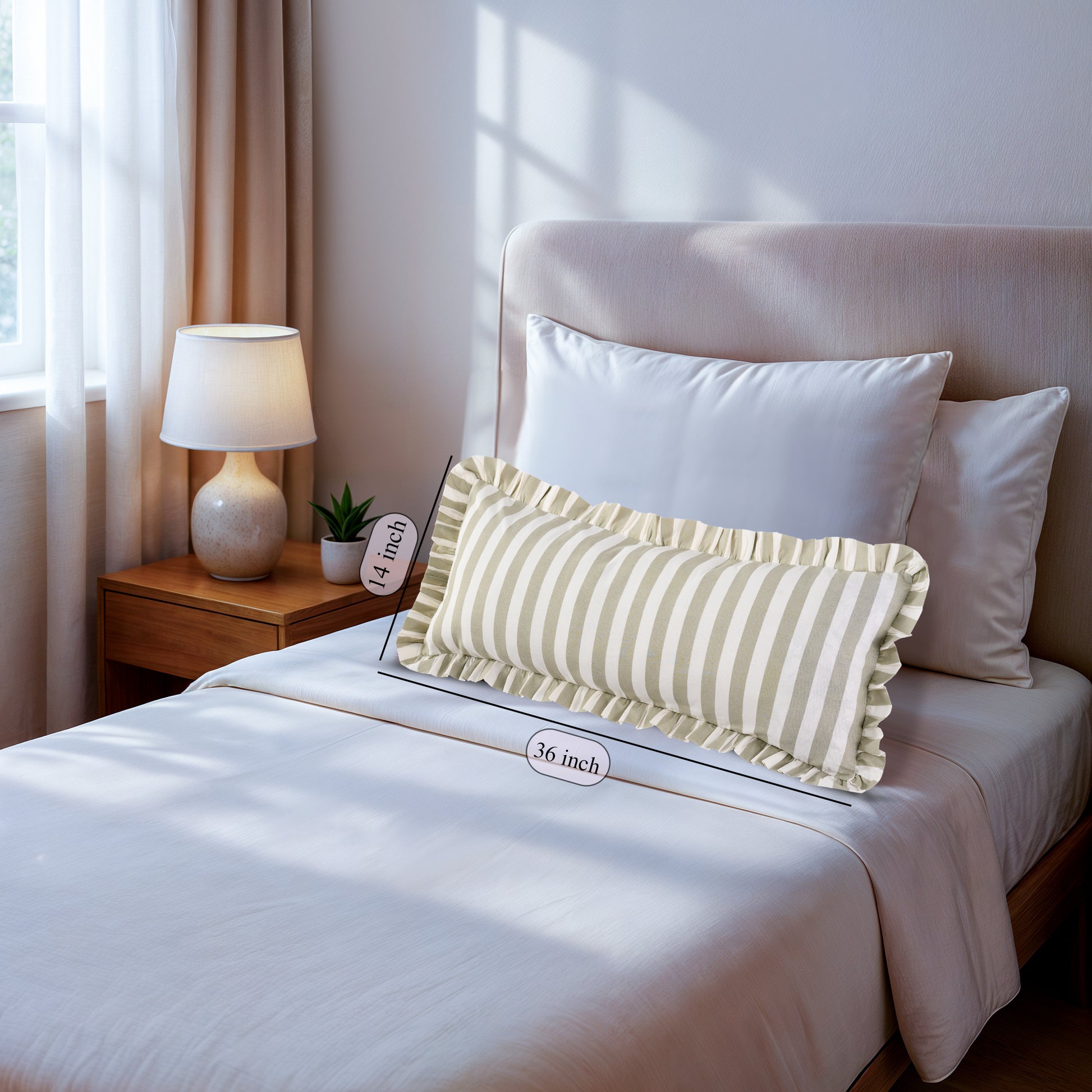 Grey Striped Cotton Ruffle Sham Cover