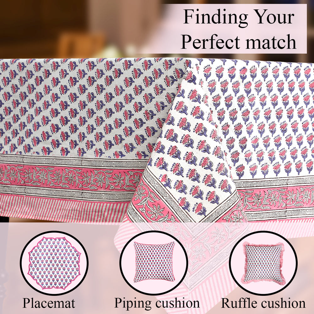 Pink Sapphire Cotton Tablecloth on Farmhouse Kitchen Table