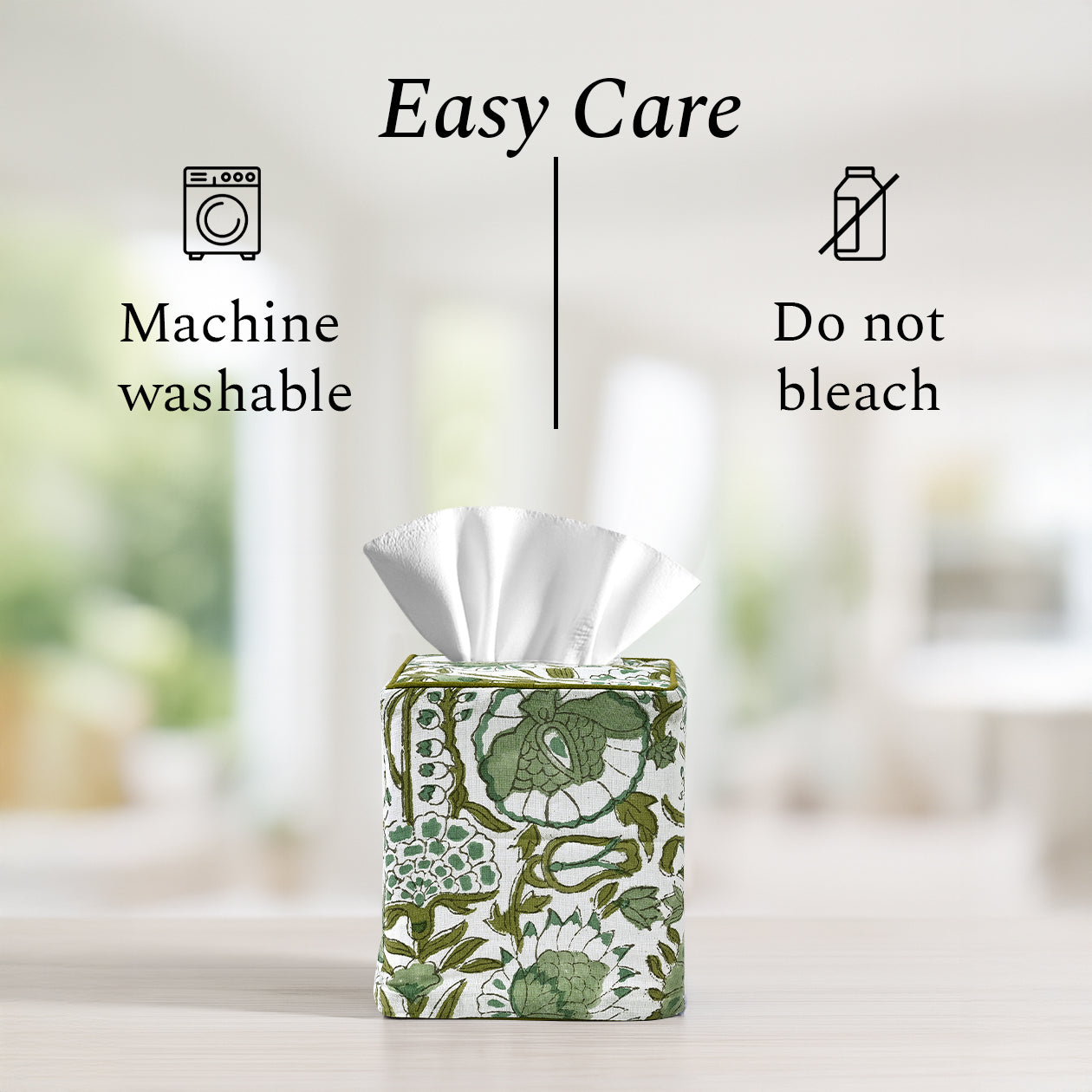 100% Cotton Hand Block Printed Tissue Box Cover - Agate Green