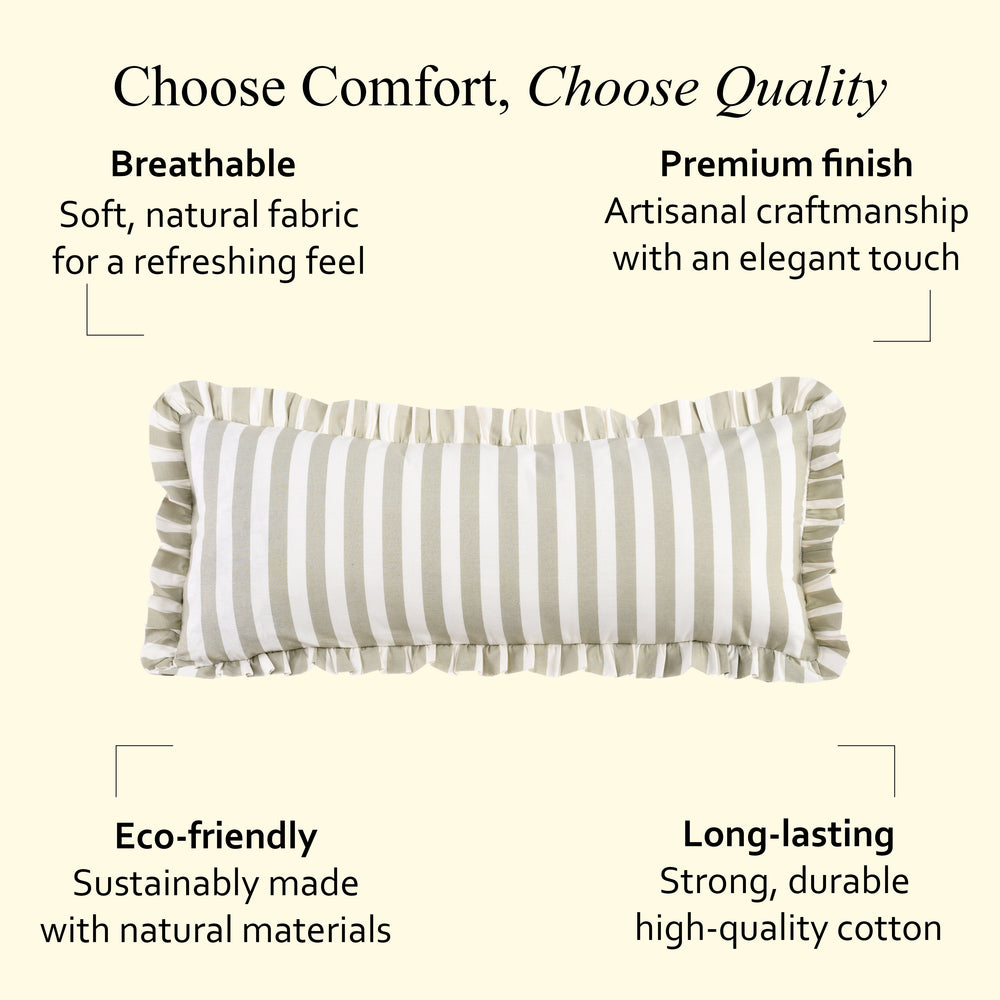 Grey Striped Cotton Ruffle Sham Cover