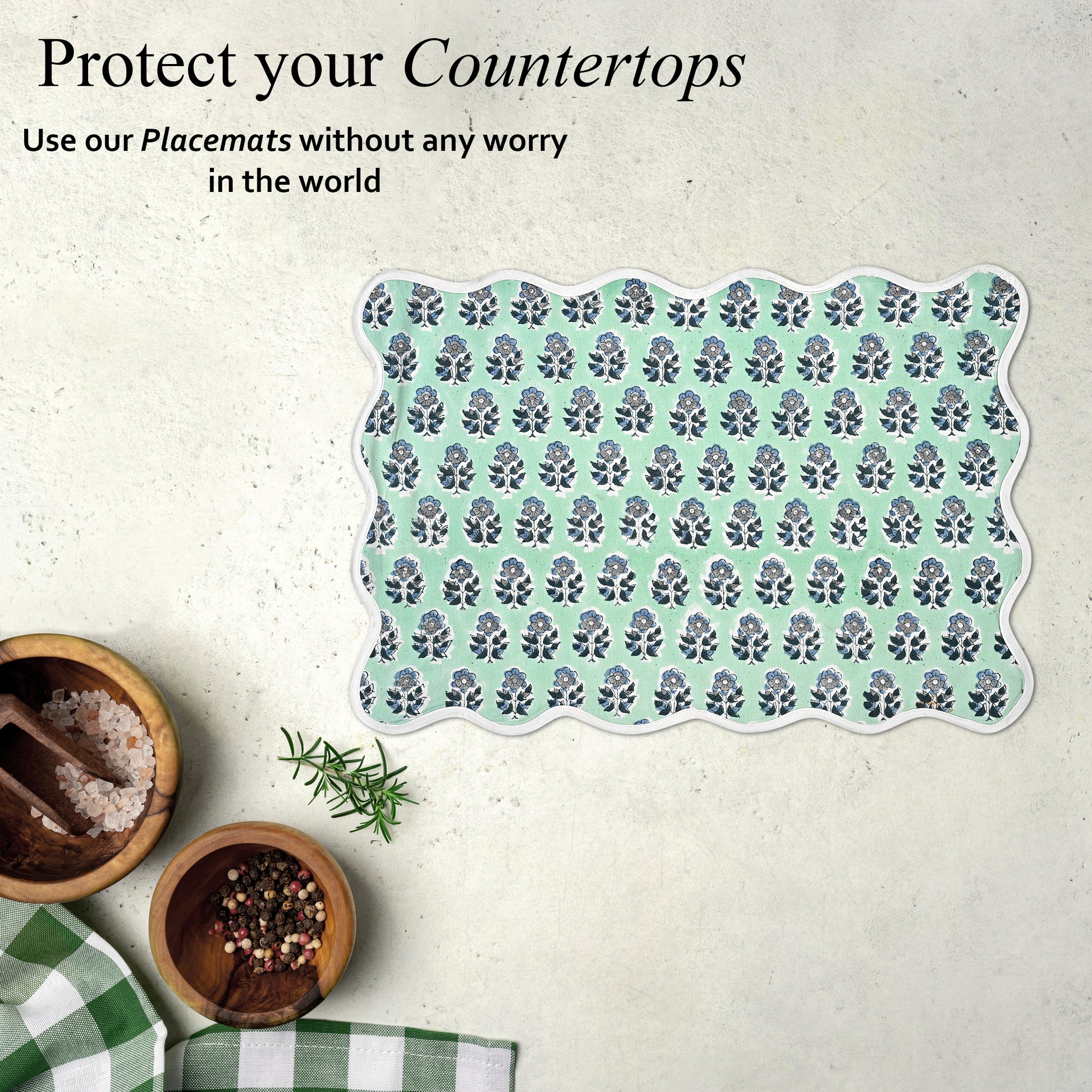 Rectangle 100% Cotton Reversible Placemat Set – Poppy Blue