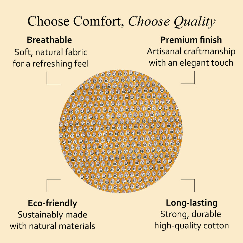 Round Block Print Tablecloth – Yellow Citrine