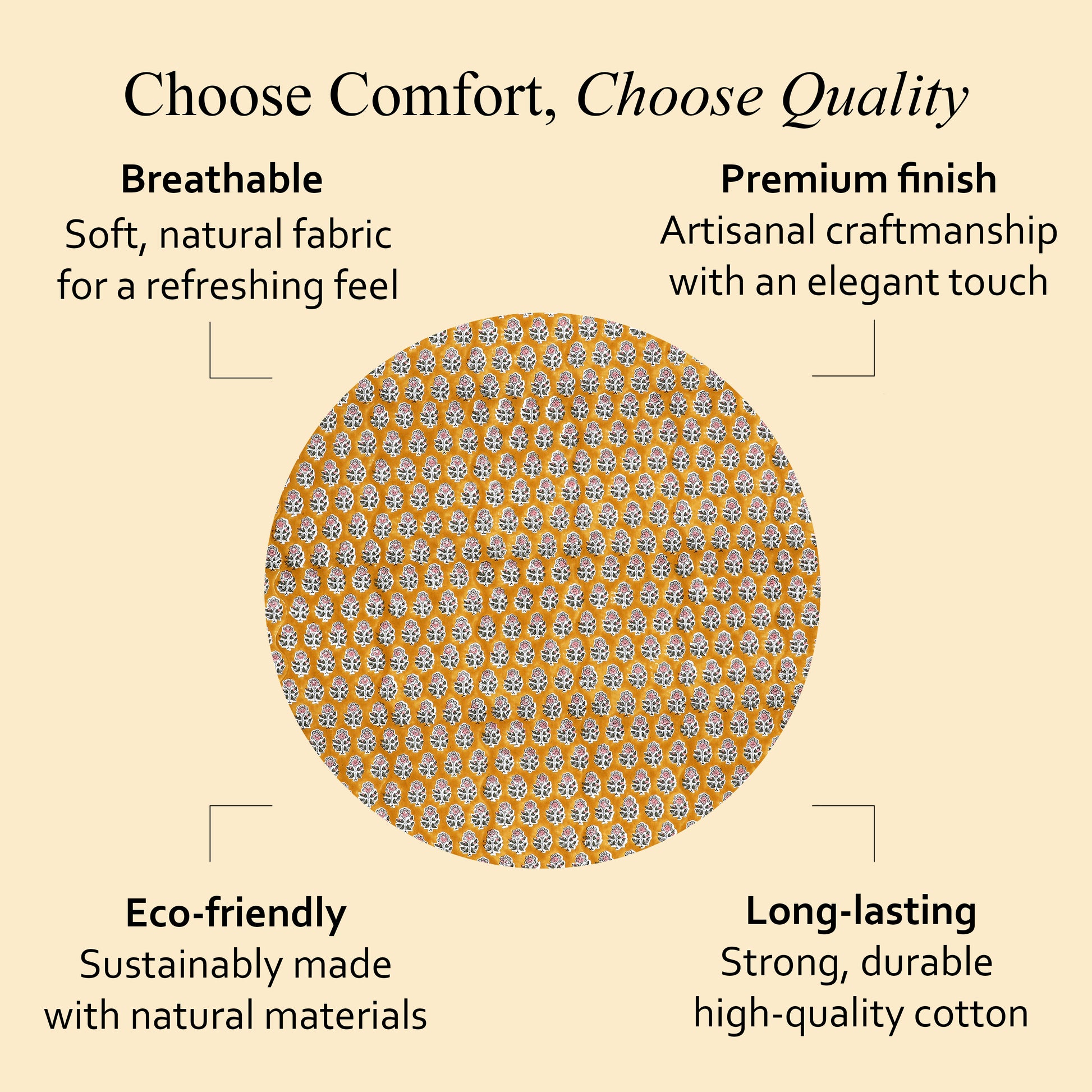 Round Block Print Tablecloth – Yellow Citrine