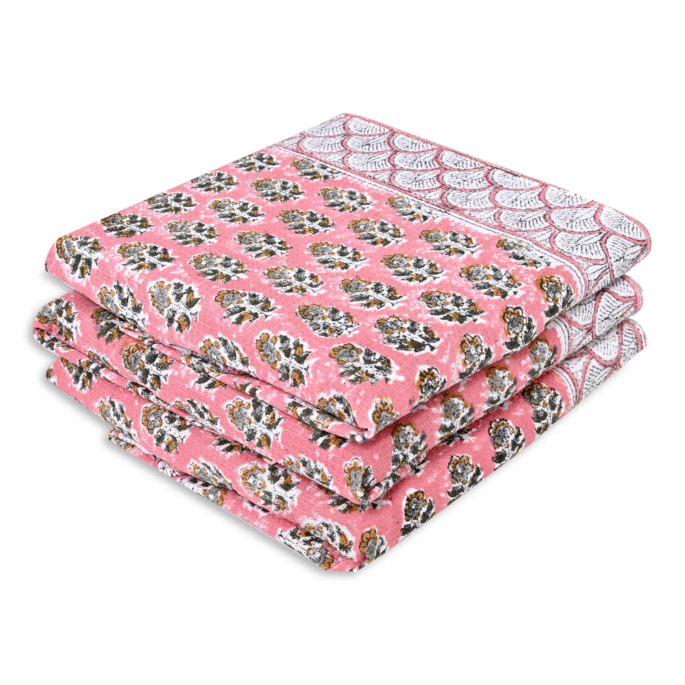 Hand Block Printed Waffle Kitchen Towels – Poppy Pink