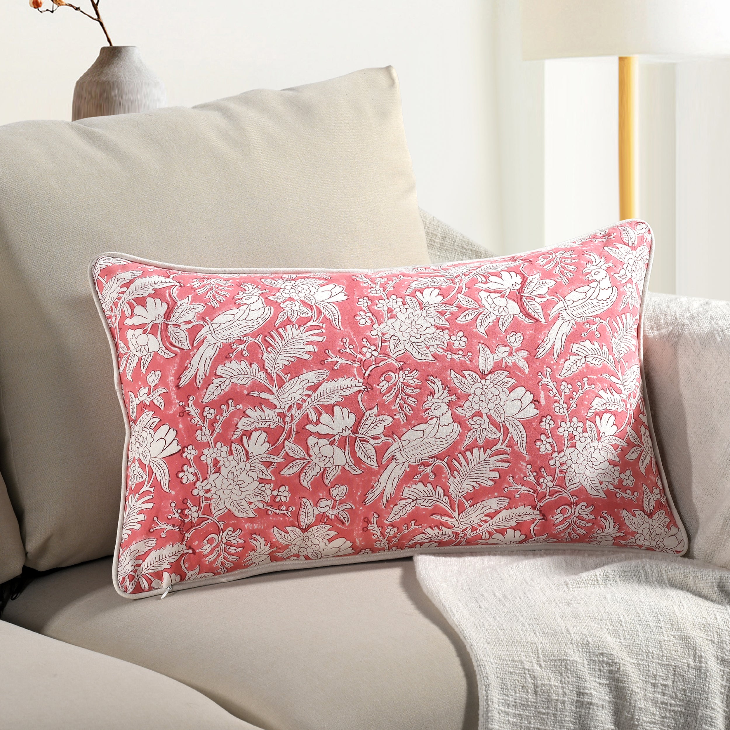 Piping Throw Pillow Covers - Coral Pink