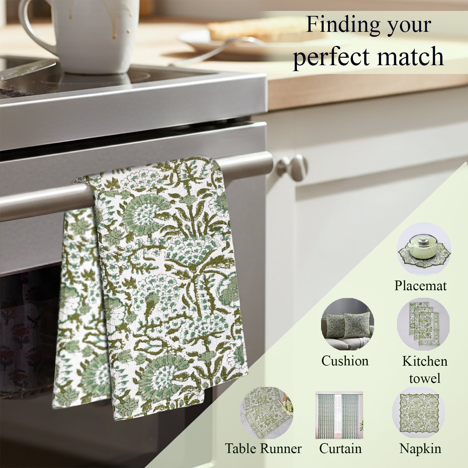 Hand Block Printed Waffle Kitchen Towels – Agate Green