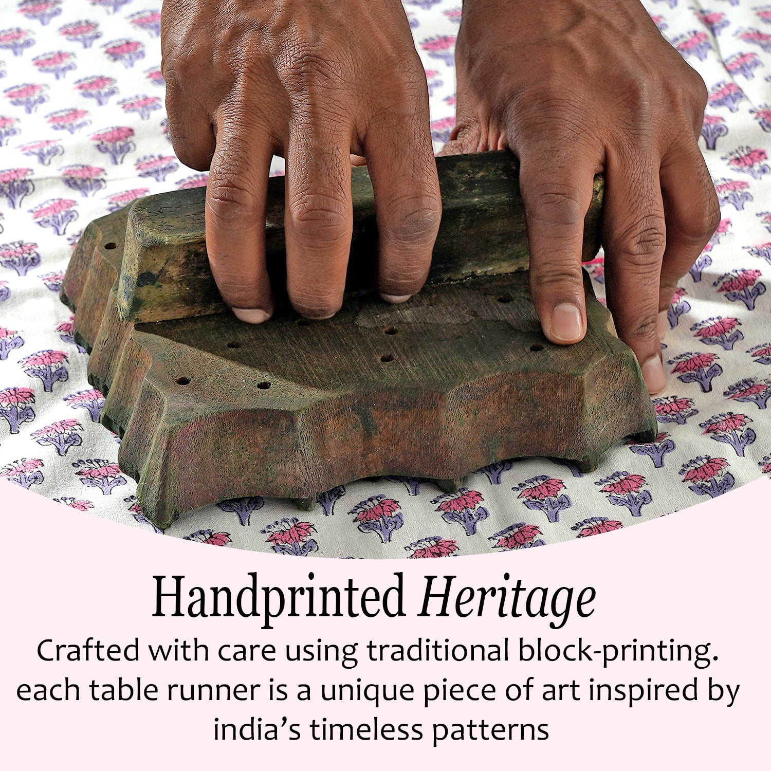 Cotton Block Print Table Runner - Pink Sapphire