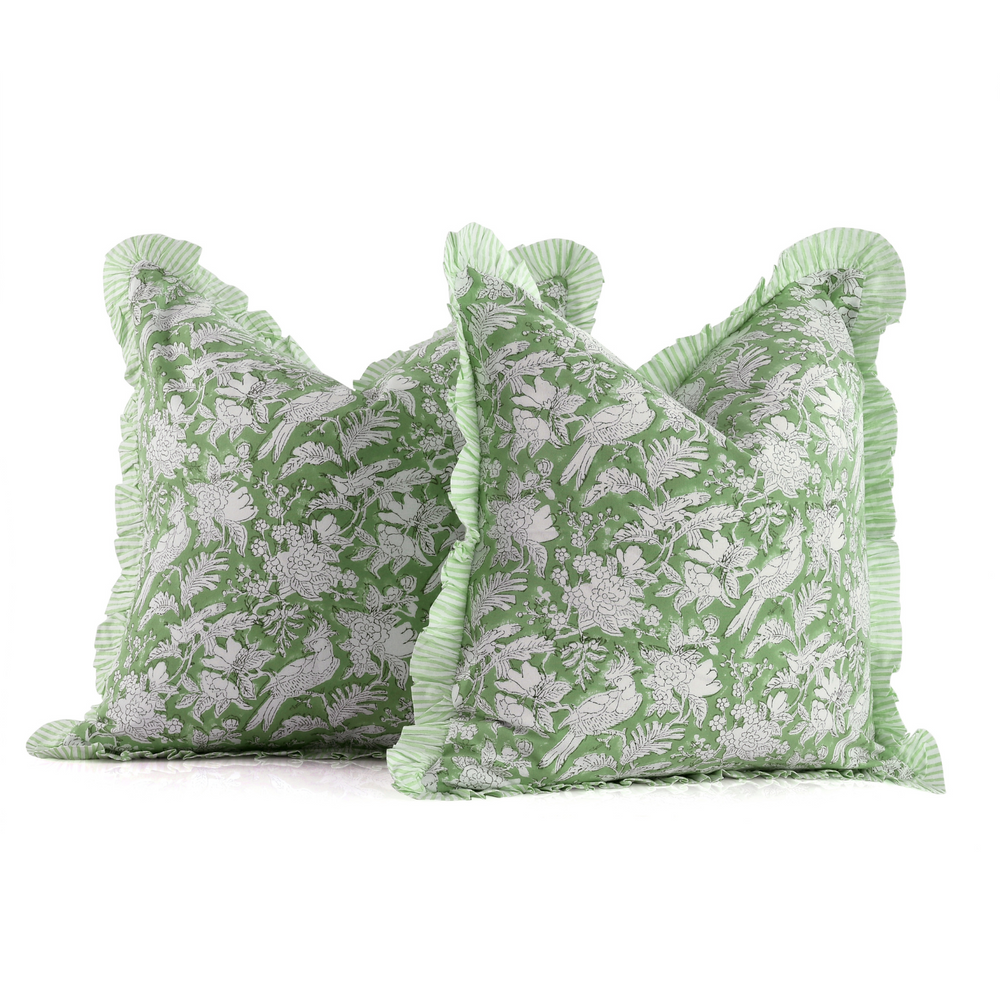 Ruffle Throw Pillow Covers -  Olive Green