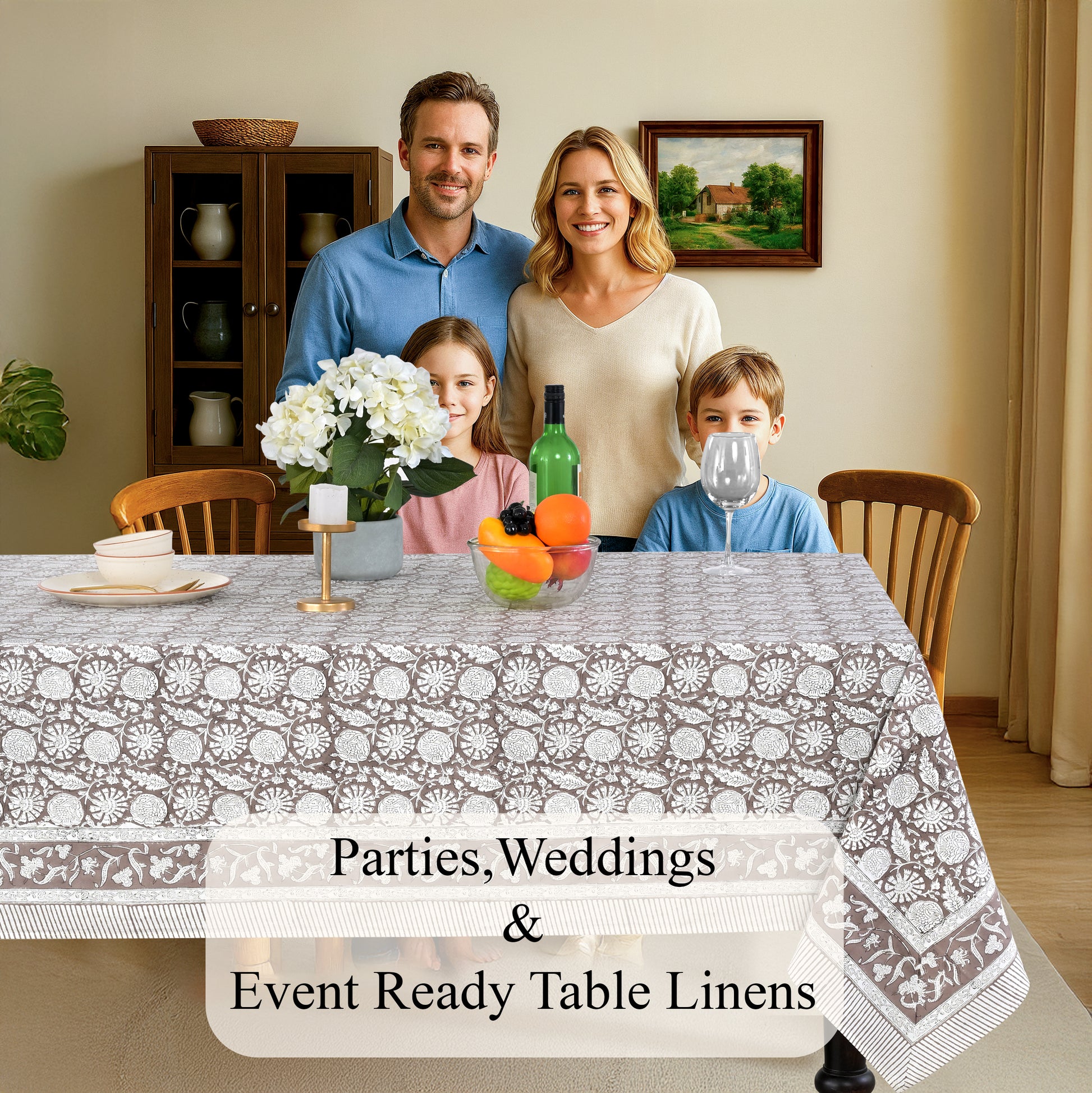 Cotton Block Print Tablecloth – Rustic Brown