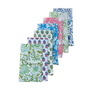 Colorful set of hand block-printed napkins arranged in gradient fan layout.

