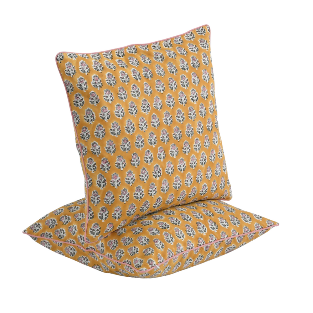 Piping Throw Pillow Covers - Yellow Citrine (Set of 2)
