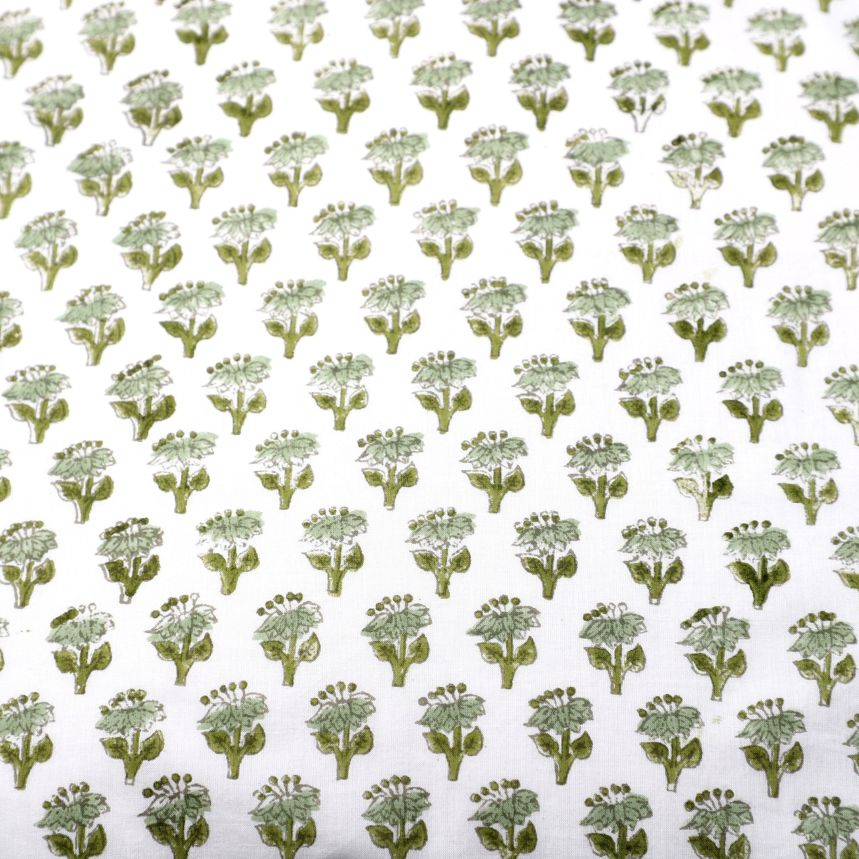 Hand Block Print Indian Cotton Fabric- Emerald Green for Dress Curtain Pillow Cover Tent- Wedding Farmhouse Housewarming Restaurant - Floral