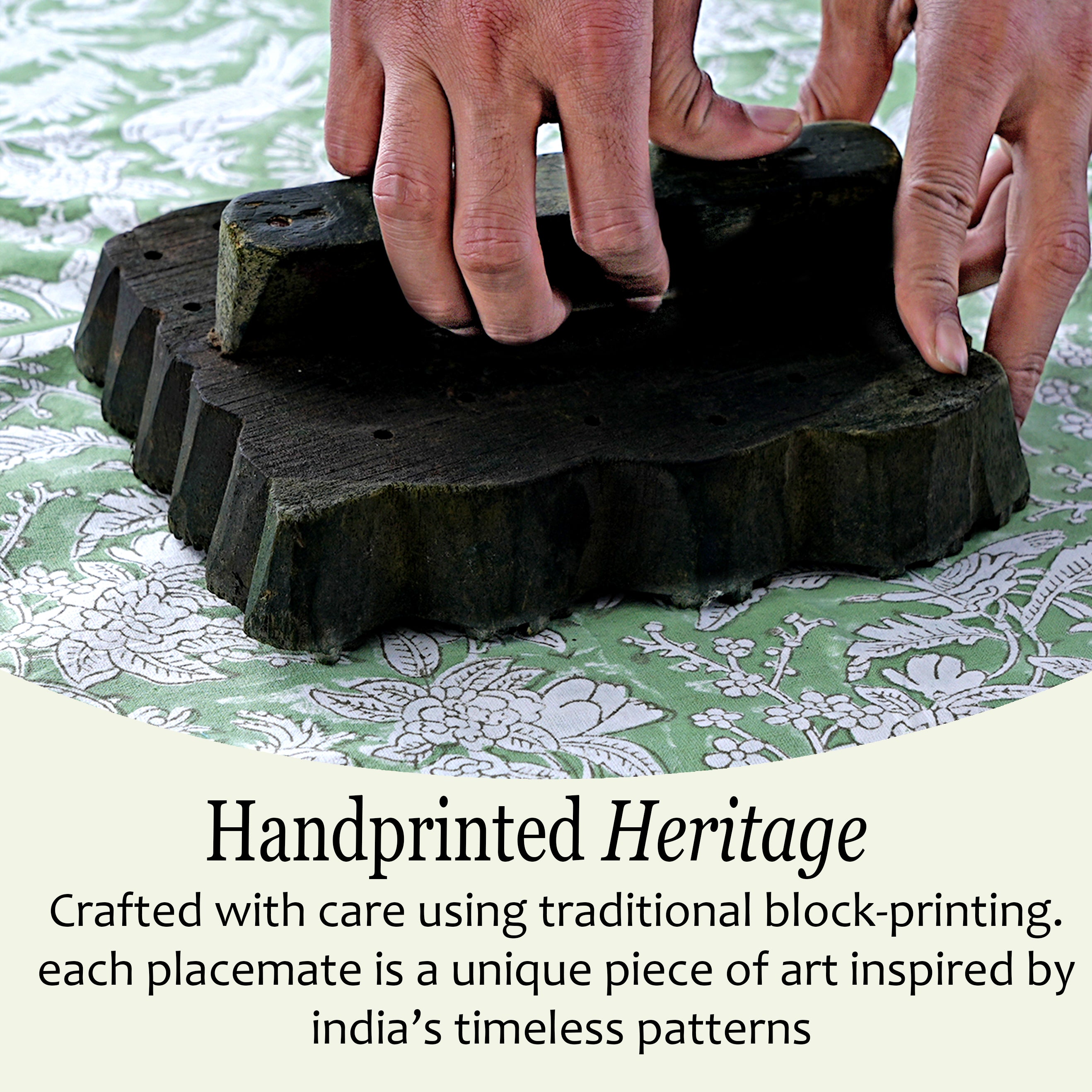 handblock printed Soft green placemat for earthy, natural tablescapes