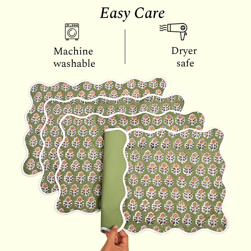 Rectangle 100% Cotton Reversible Placemat Set – Jade Green