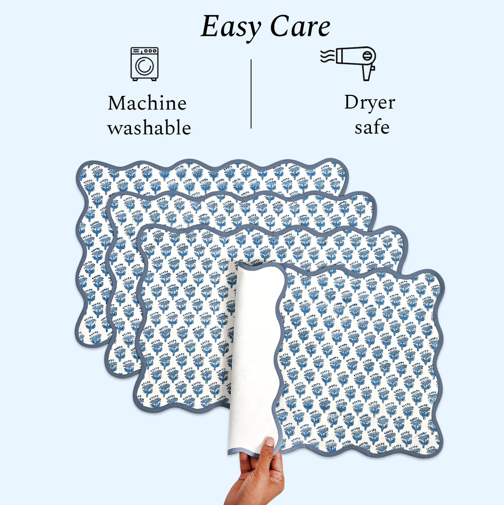 Rectangle 100% Cotton Reversible Placemat Set – Apatite Blue
