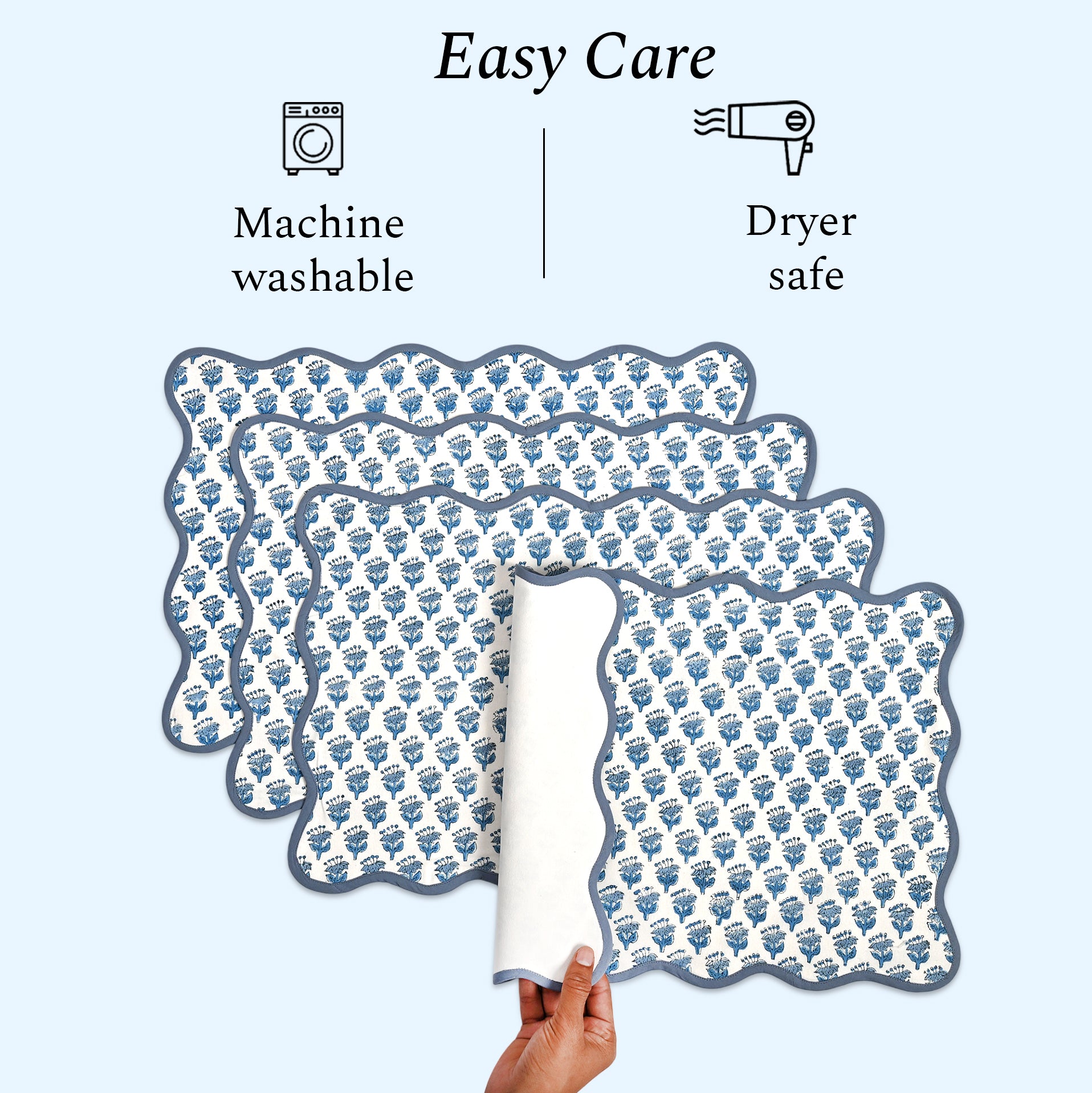 Rectangle 100% Cotton Reversible Placemat Set – Apatite Blue