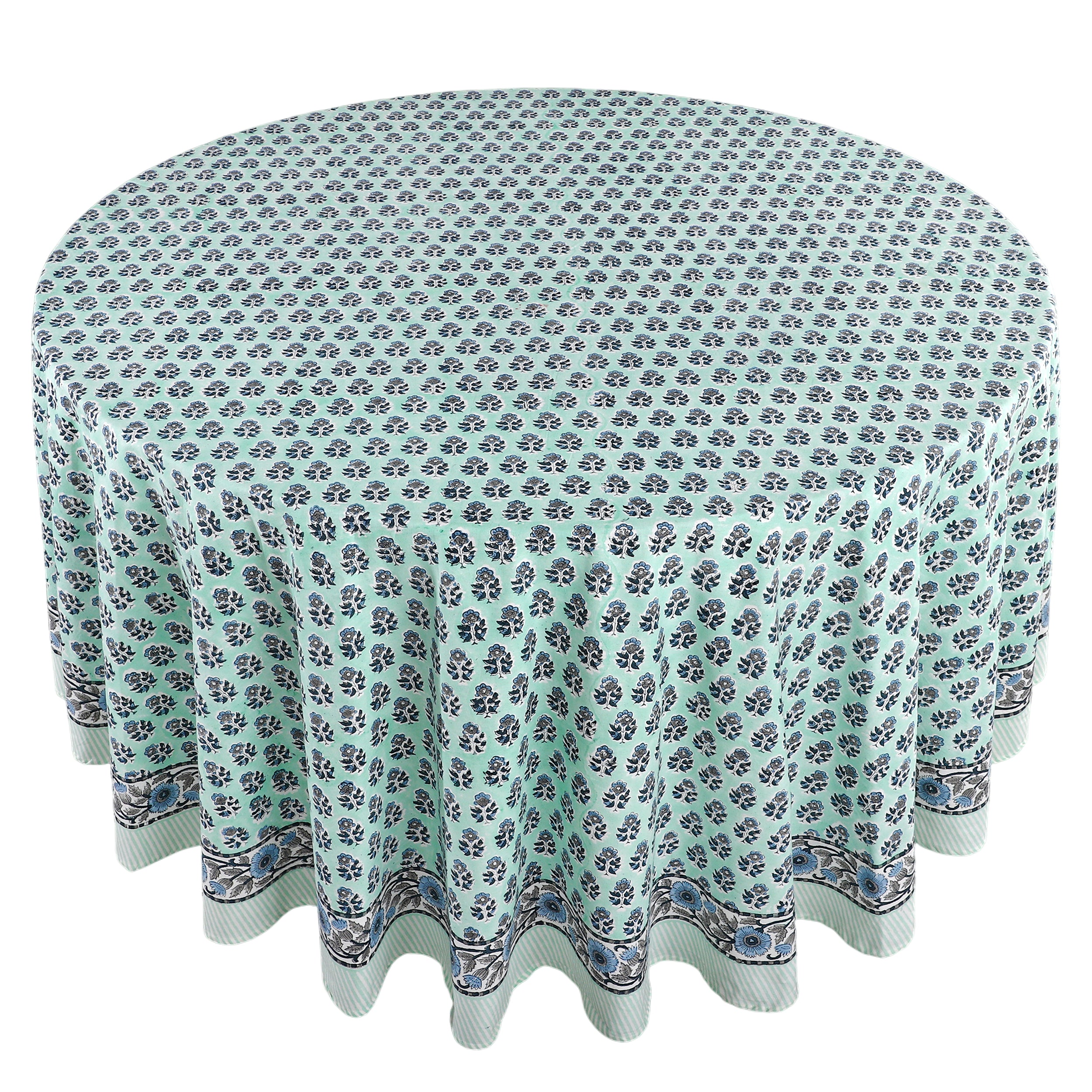 blue floral 100% cotton breathable round tablecloth