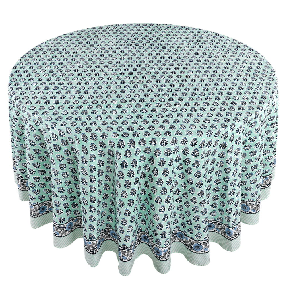 blue floral 100% cotton breathable round tablecloth