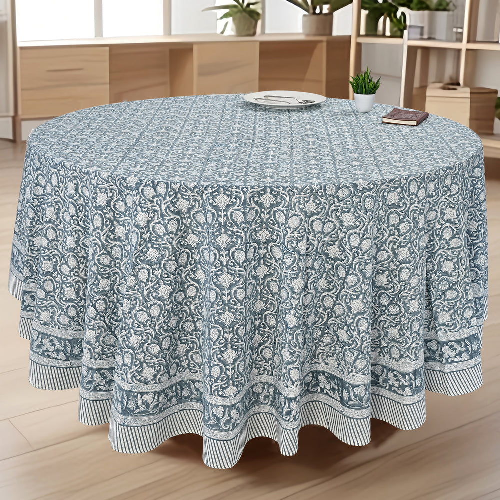 Round Block Print Tablecloth – Azure Regal