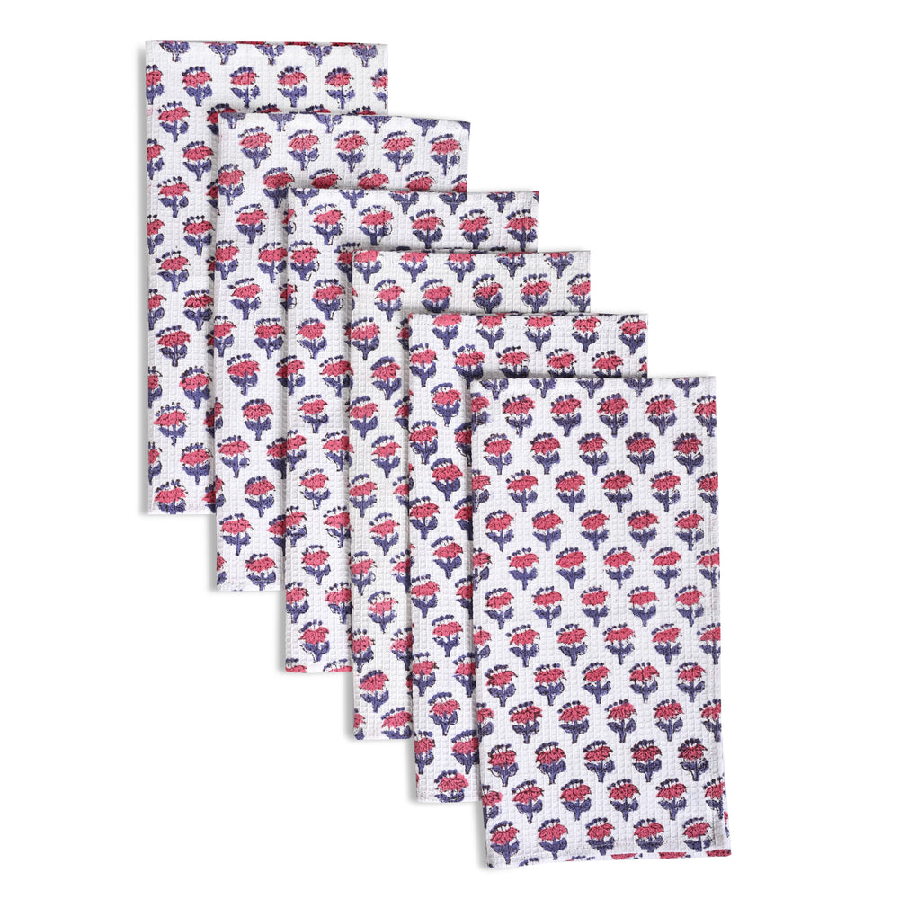Hand Block Printed Waffle Kitchen Towels – Pink Sapphire