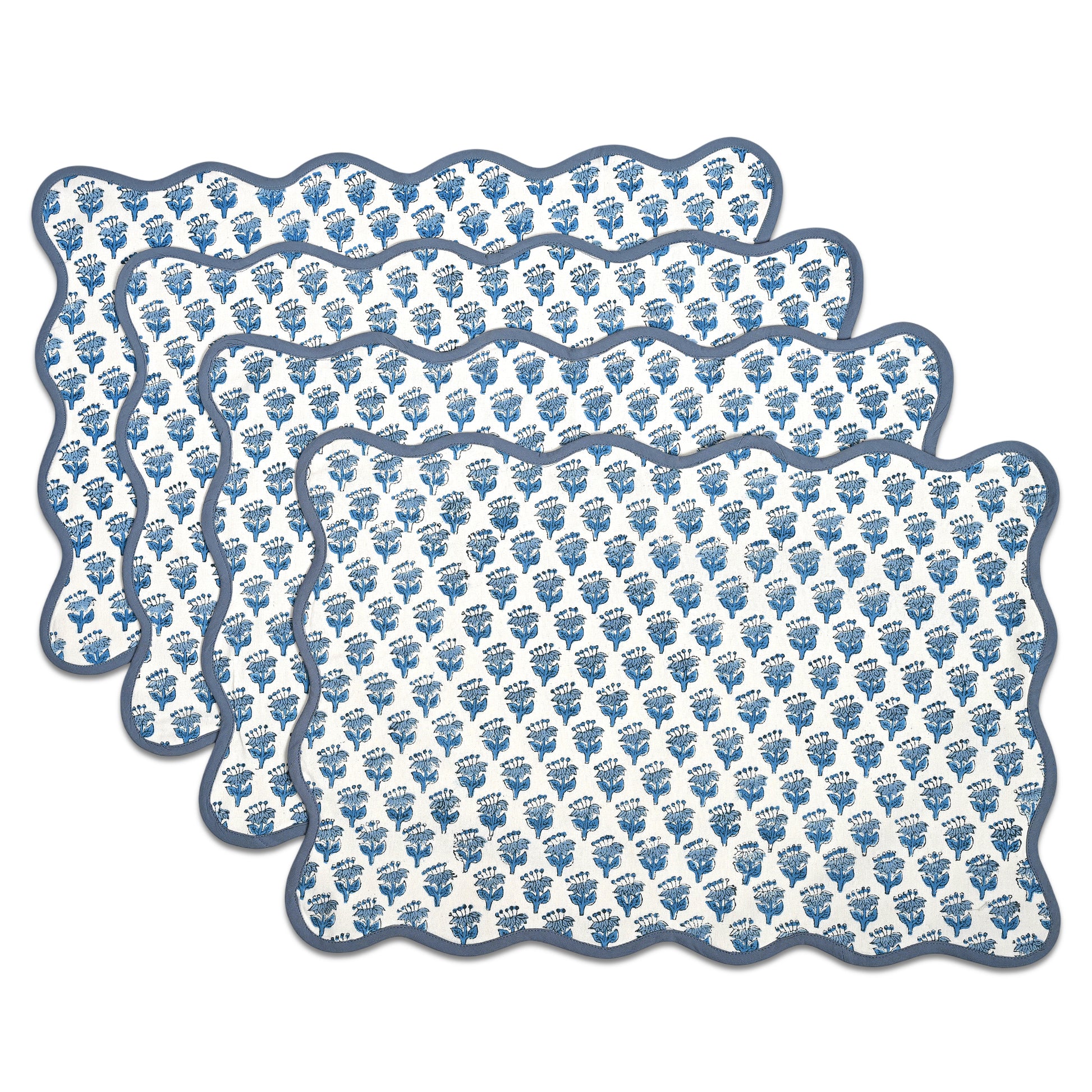Rectangle 100% Cotton Reversible Placemat Set – Apatite Blue