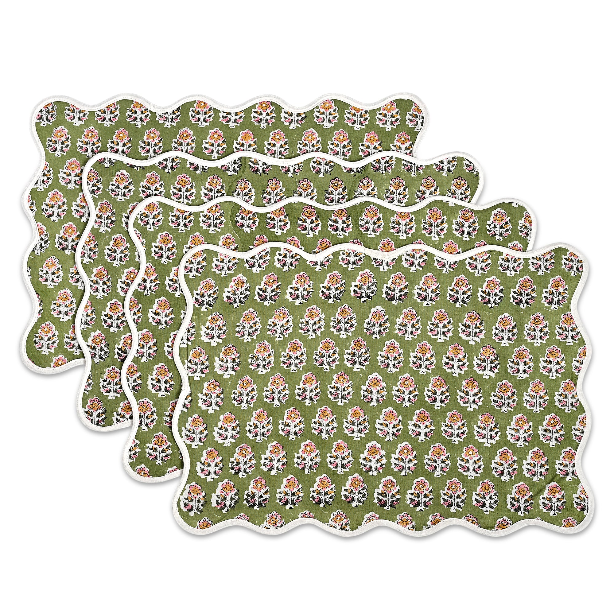 Rectangle 100% Cotton Reversible Placemat Set – Jade Green