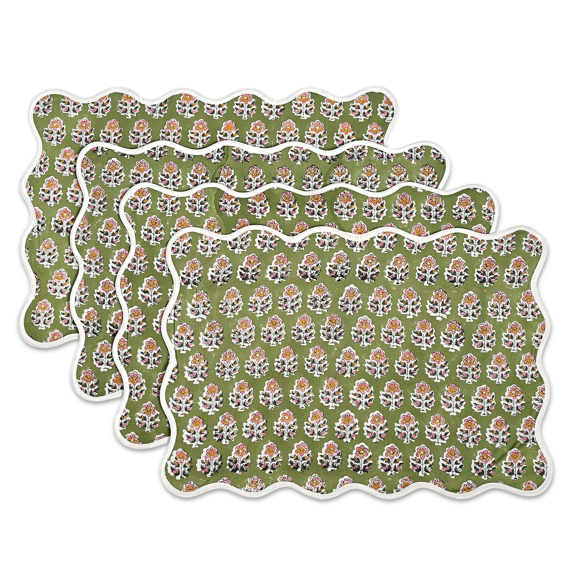 Rectangle 100% Cotton Reversible Placemat Set – Jade Green