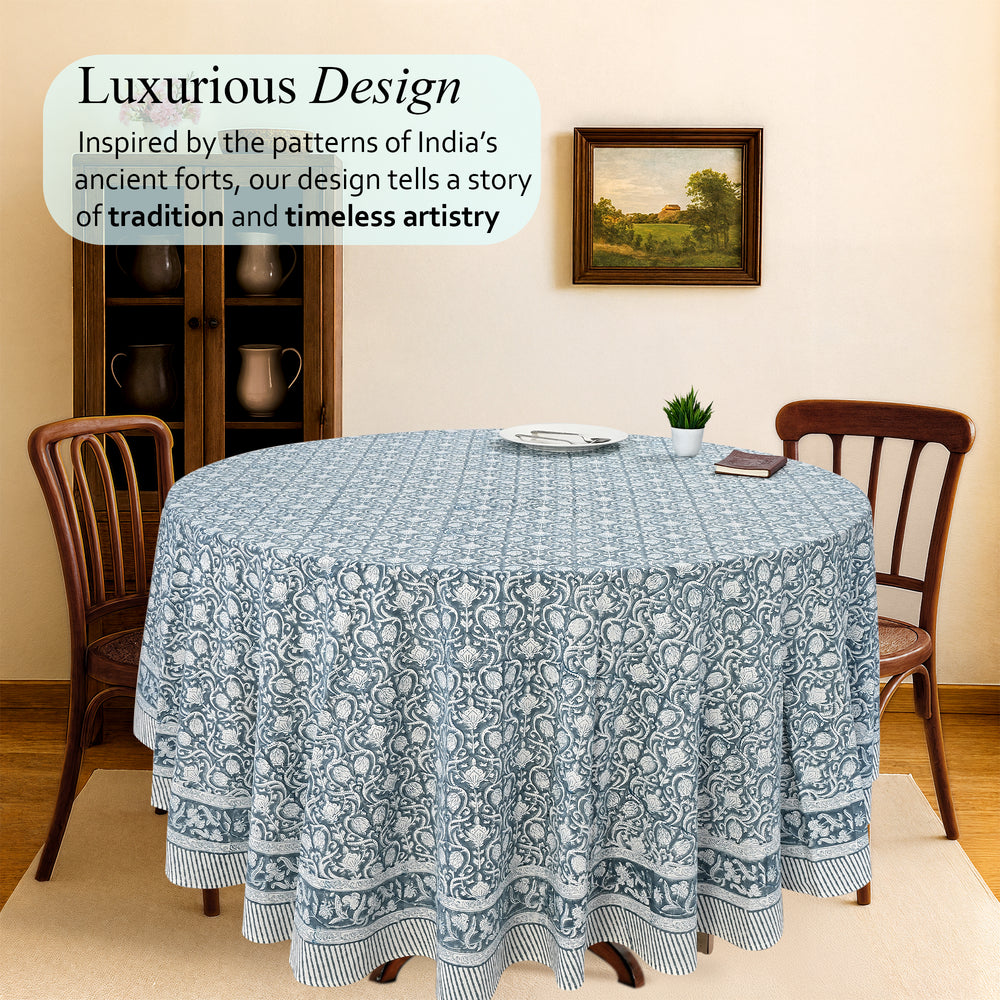 Round Block Print Tablecloth – Azure Regal