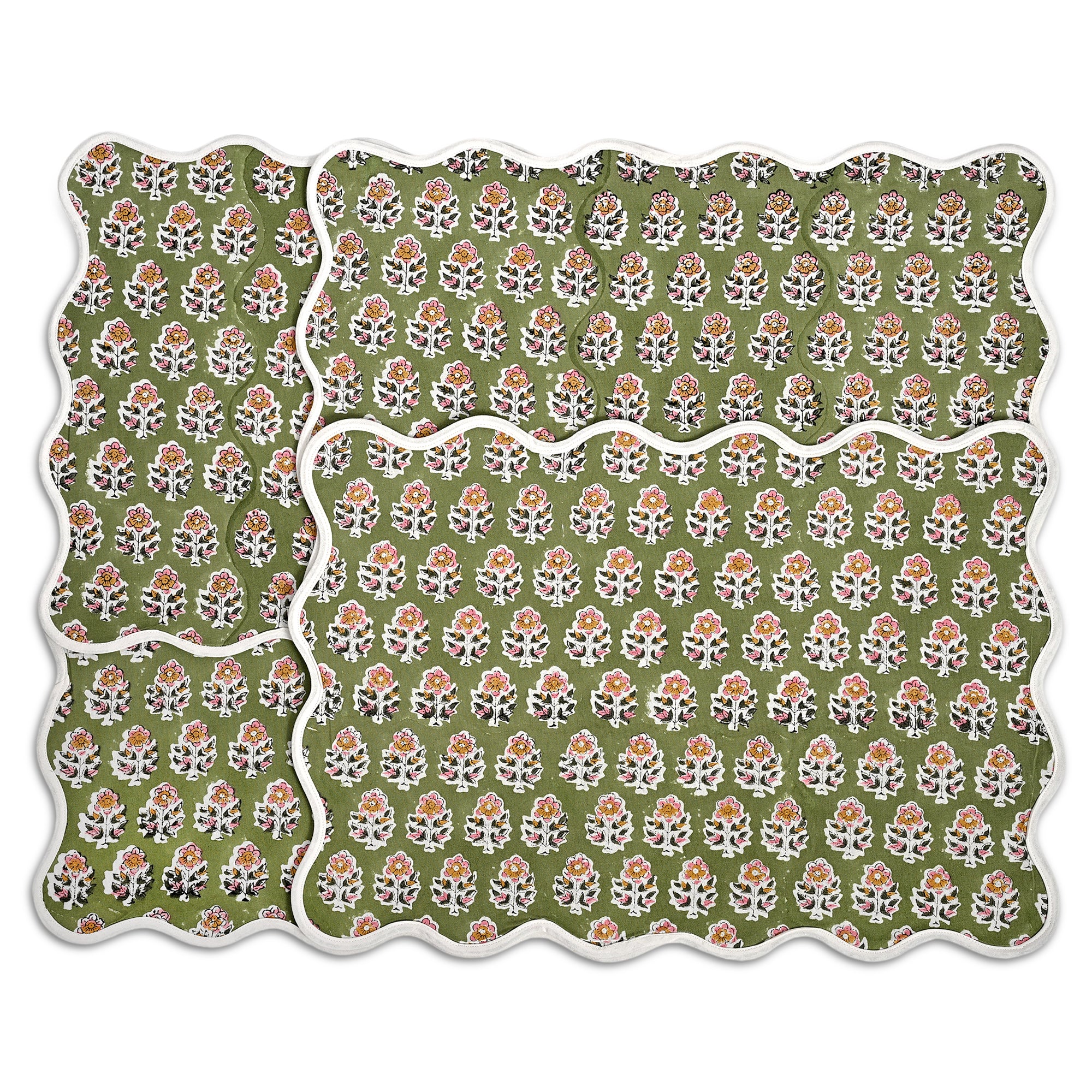 Rectangle 100% Cotton Reversible Placemat Set – Jade Green