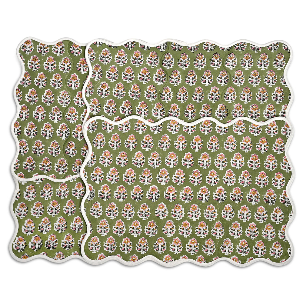 Rectangle 100% Cotton Reversible Placemat Set – Jade Green