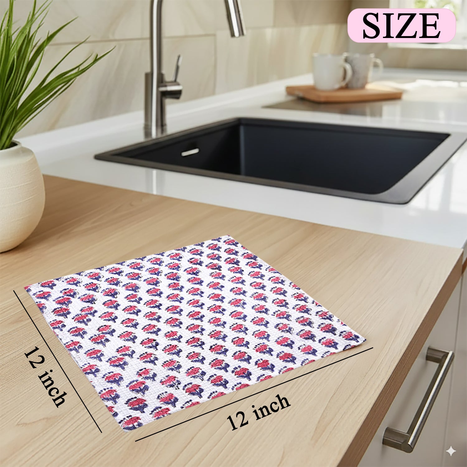Hand Block Printed Waffle Kitchen Towels – Pink Sapphire