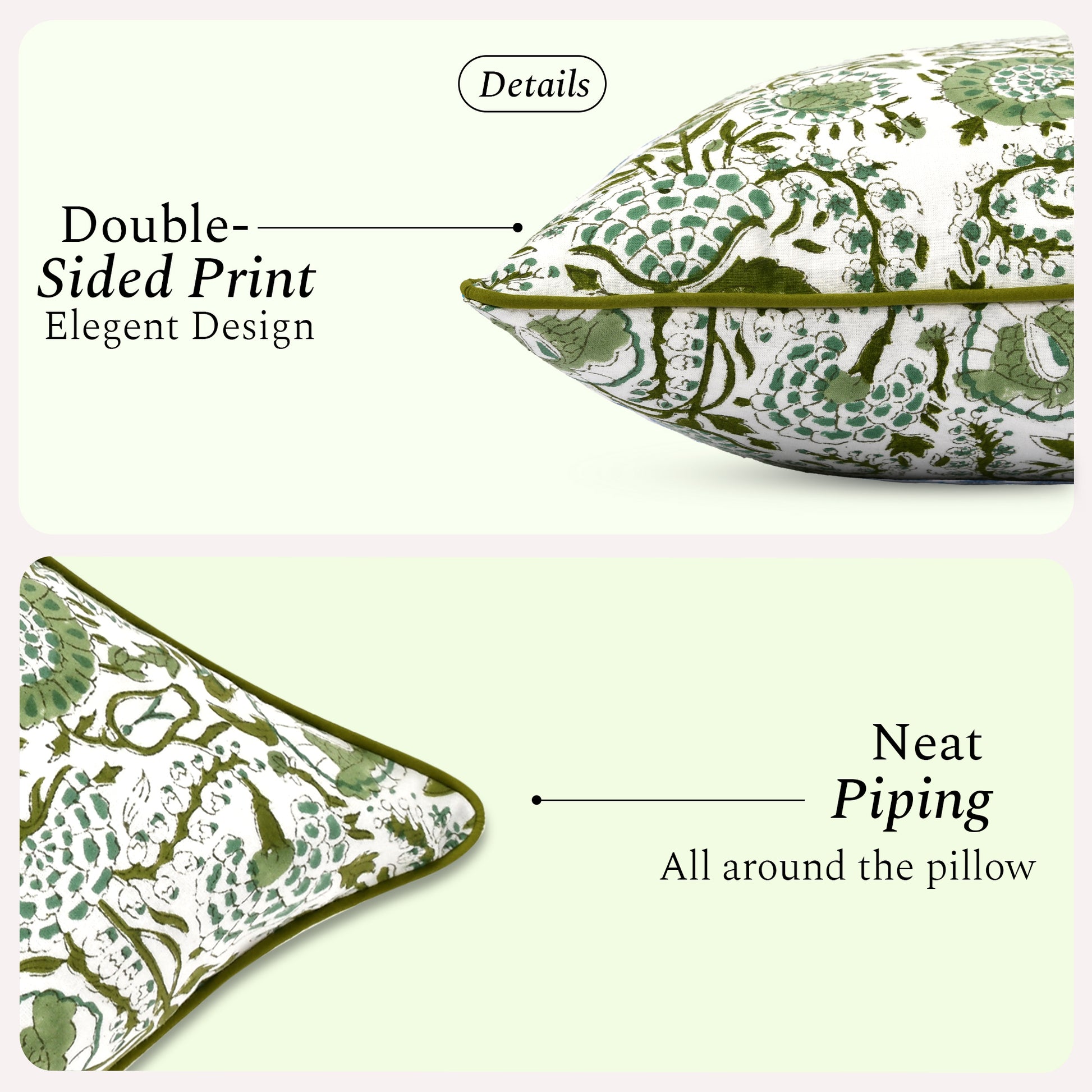 Cotton Piping Sham Cover - Agate Green
