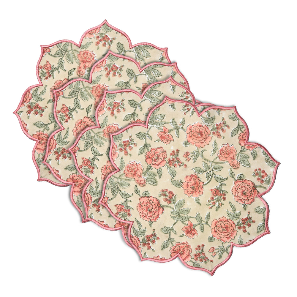 Vibrant fire opal placemat with scalloped border