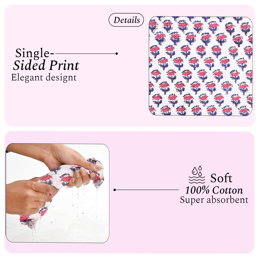 Hand Block Printed Waffle Kitchen Towels – Pink Sapphire