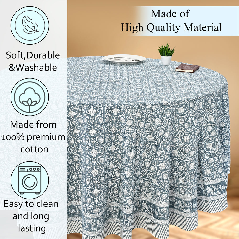 Round Block Print Tablecloth – Azure Regal
