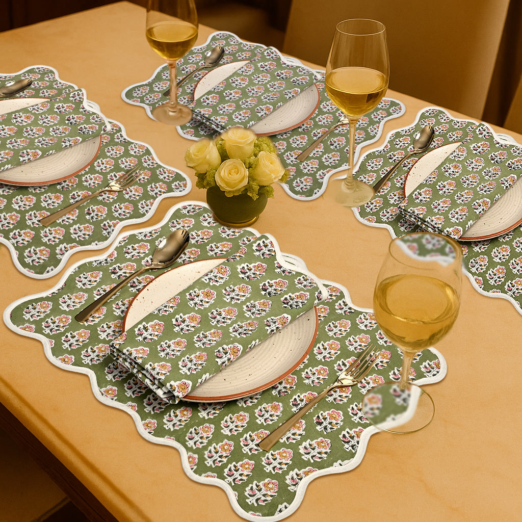 Rectangle 100% Cotton Reversible Placemat Set – Jade Green