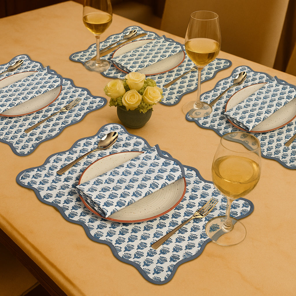 Rectangle 100% Cotton Reversible Placemat Set – Apatite Blue
