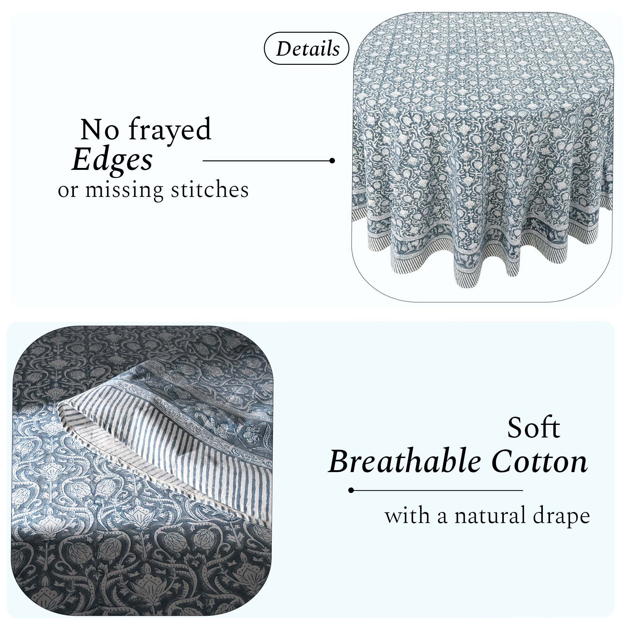 Round Block Print Tablecloth – Azure Regal