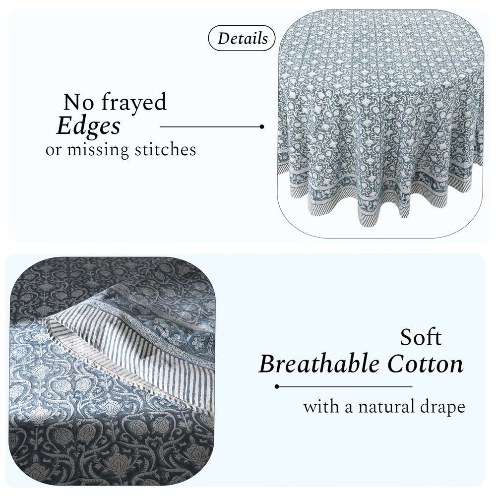 Round Block Print Tablecloth – Azure Regal