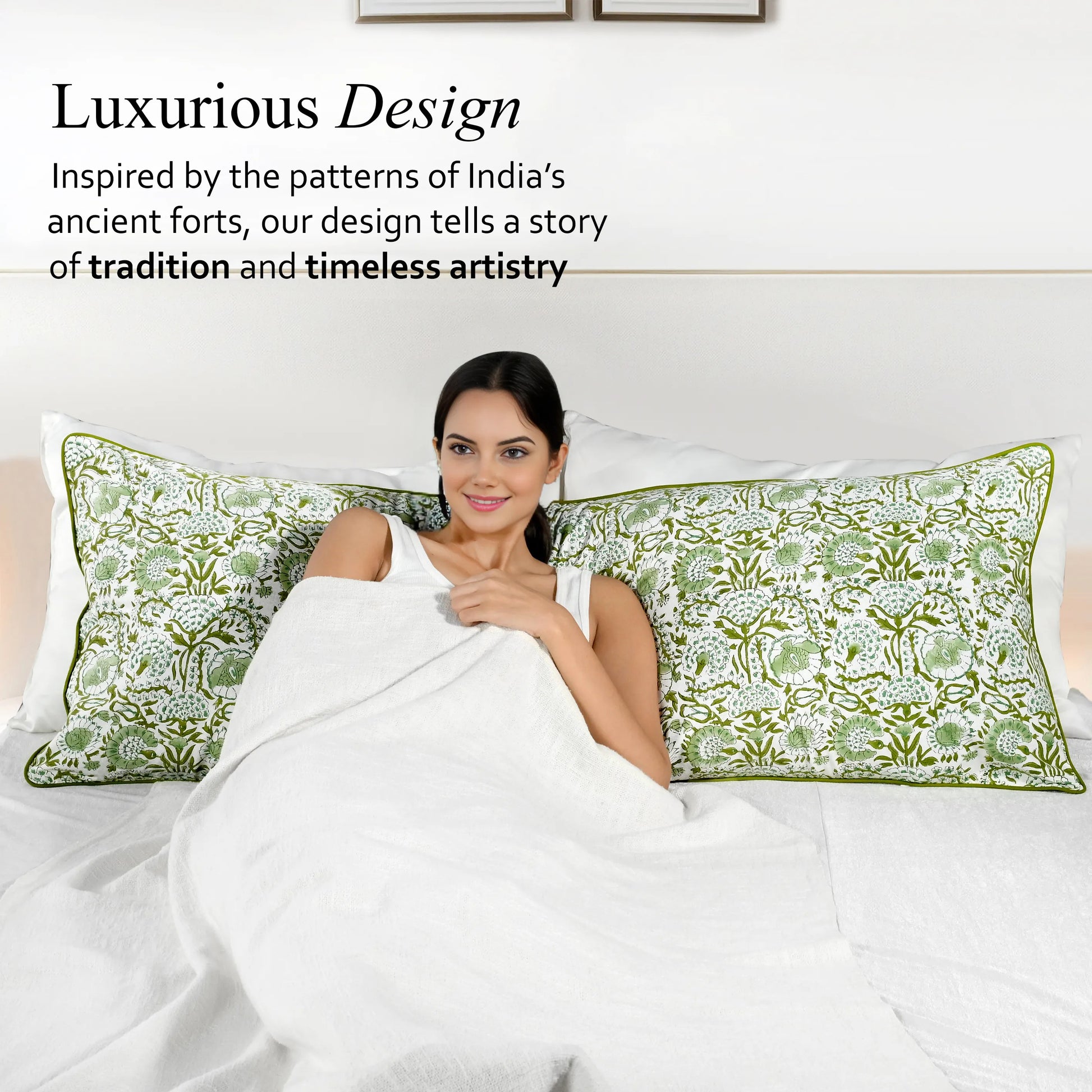 Cotton Piping Sham Cover - Agate Green